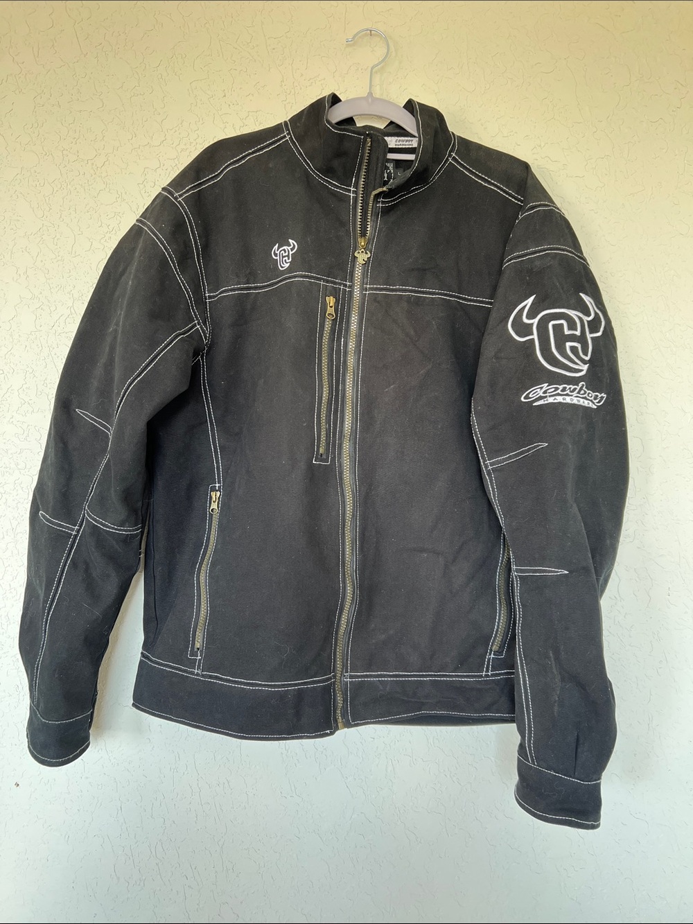 Black Canvas Men's Zip Jacket with Contrast Stitching